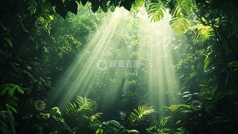 高清大图下载【趣麦麦图】阳光穿透热带雨林