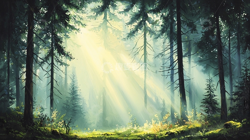 高清大图下载【趣麦麦图】晨光森林高清图片