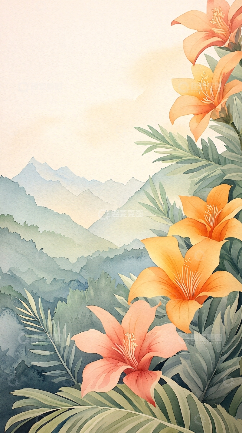 高清大图下载【趣麦麦图】山间百合花风景画