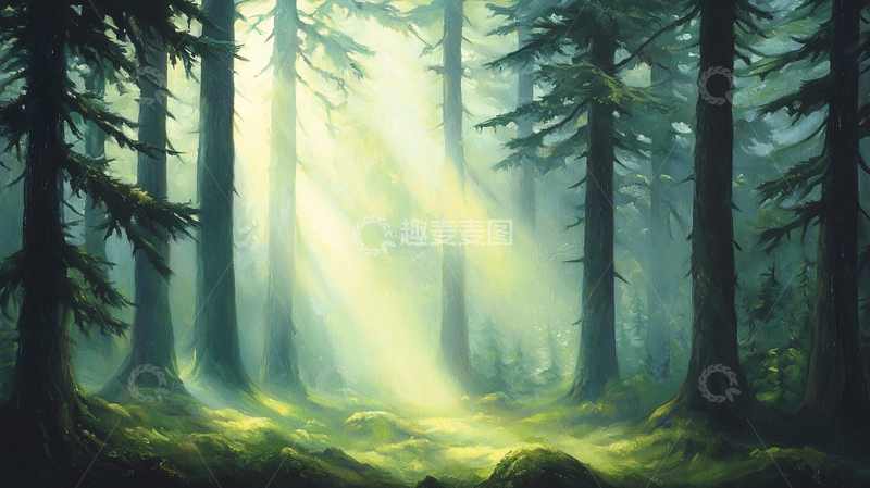 高清大图下载【趣麦麦图】晨光穿透森林