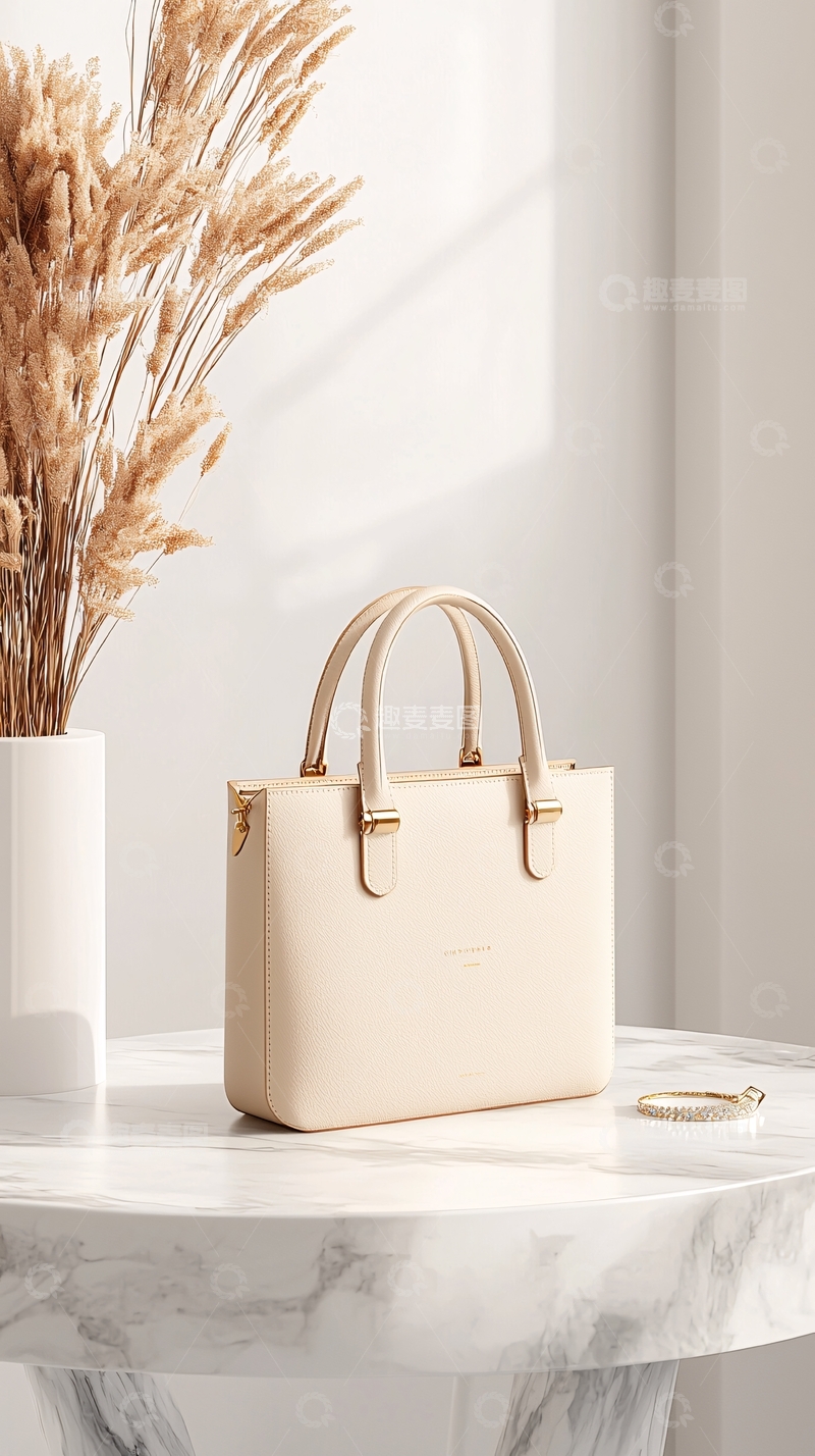 高清大图下载【趣麦麦图】简约风手提包大理石台面展示