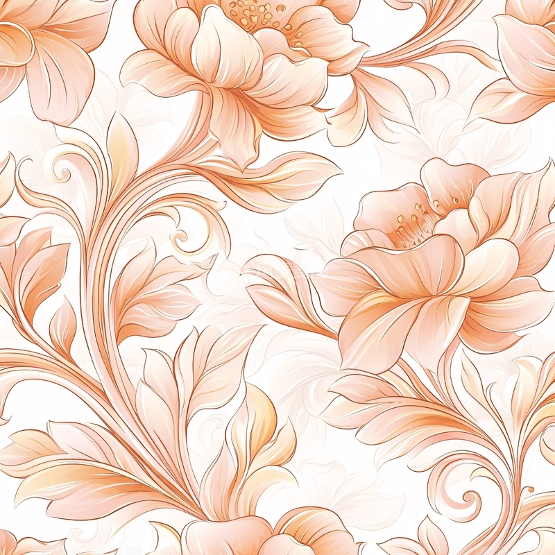 高清大图下载【趣麦麦图】-橙色花卉手绘图案背景