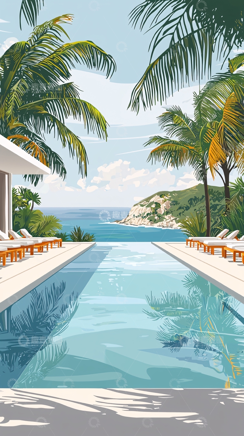 高清大图下载【趣麦麦图】热带海滩泳池度假风光
