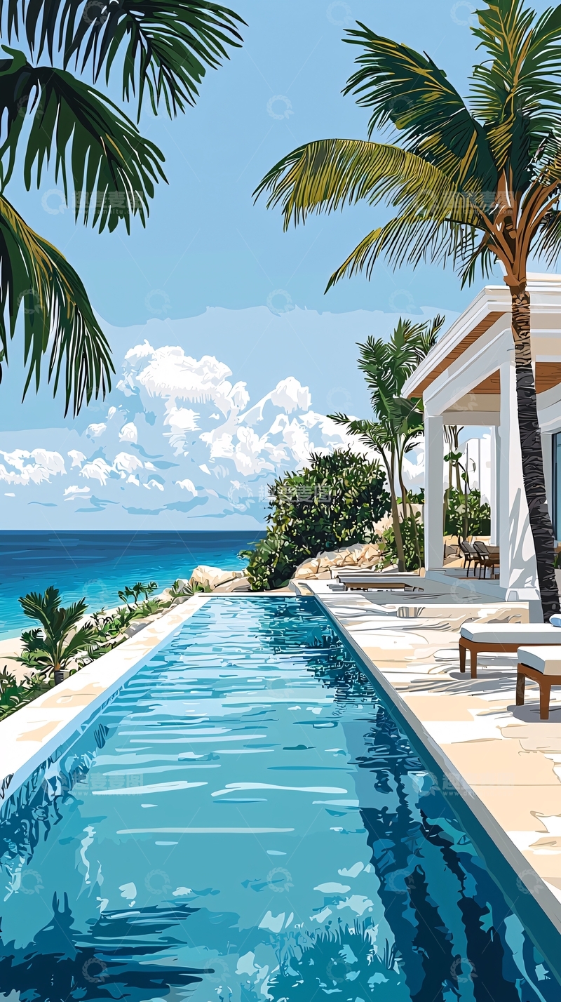 高清大图下载【趣麦麦图】海边泳池度假别墅