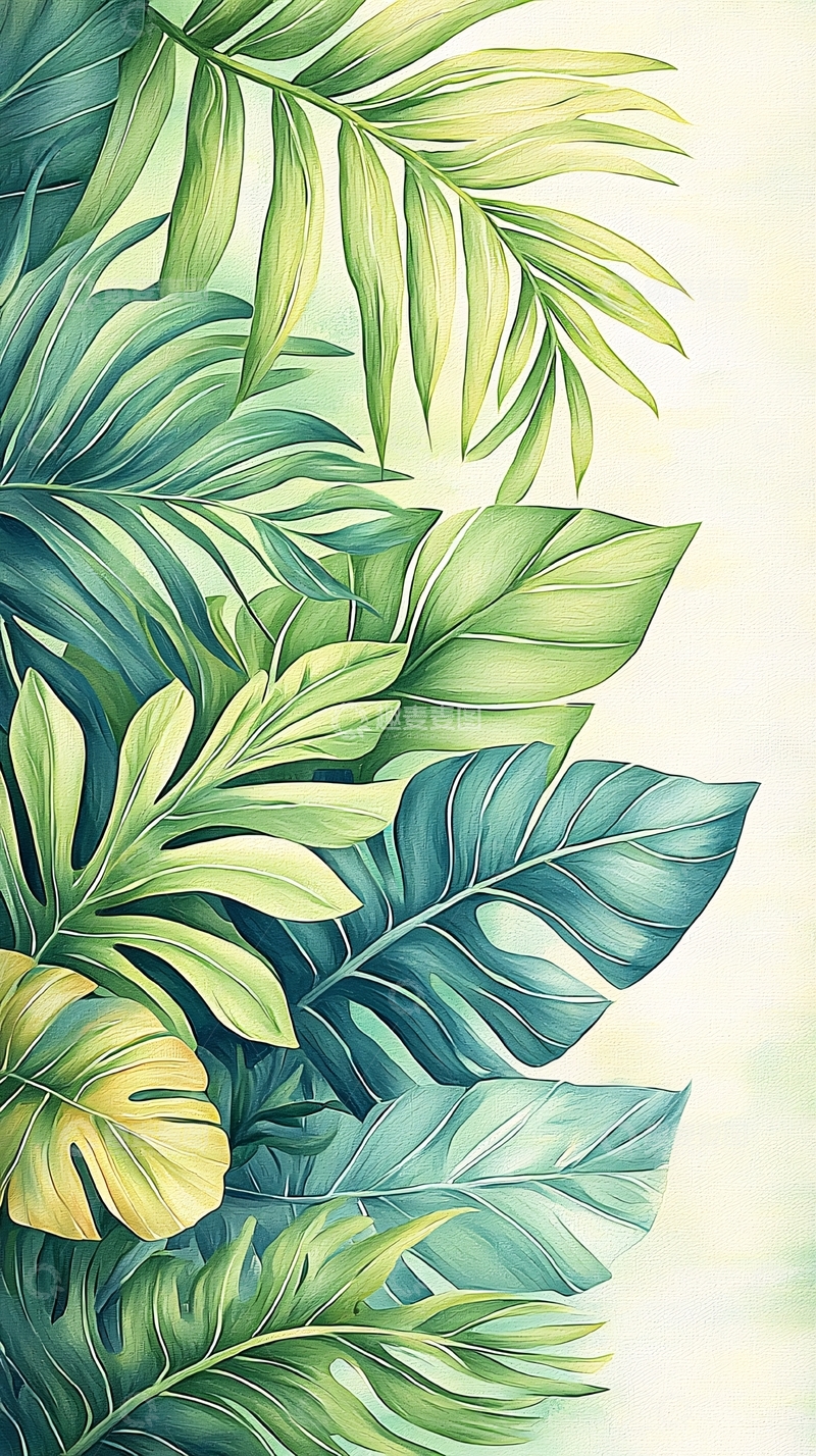高清大图下载【趣麦麦图】热带植物叶子手绘插画
