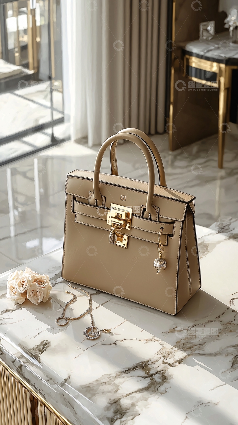 高清大图下载【趣麦麦图】优雅手提包大理石桌面展示