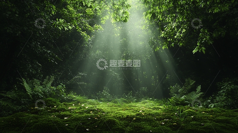 高清大图下载【趣麦麦图】森林中的阳光穿透
