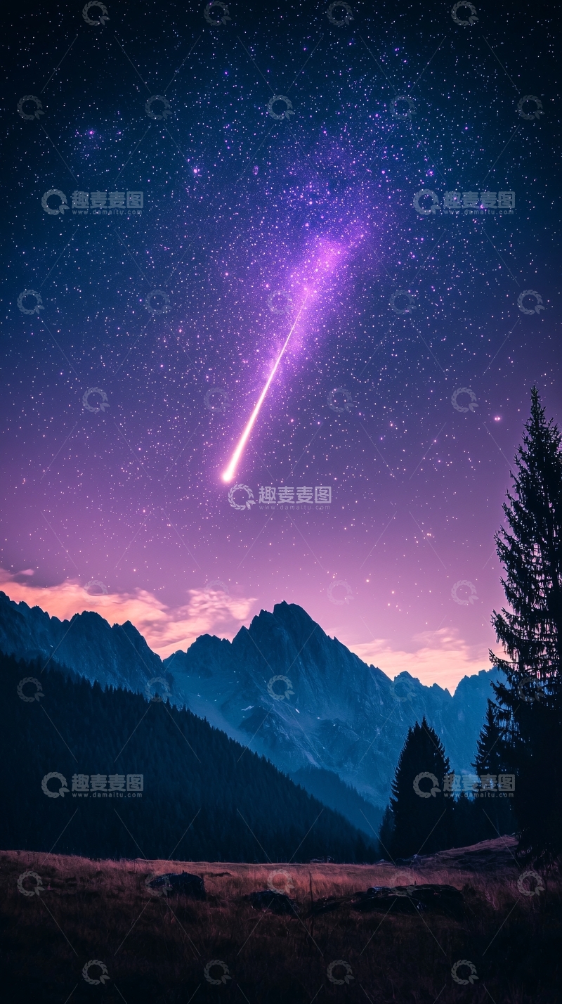 高清大图下载【趣麦麦图】流星划过夜空的山景