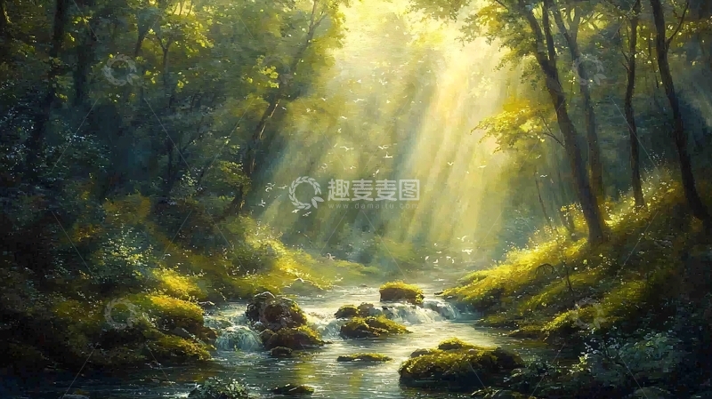 高清大图下载【趣麦麦图】阳光穿透森林的小溪