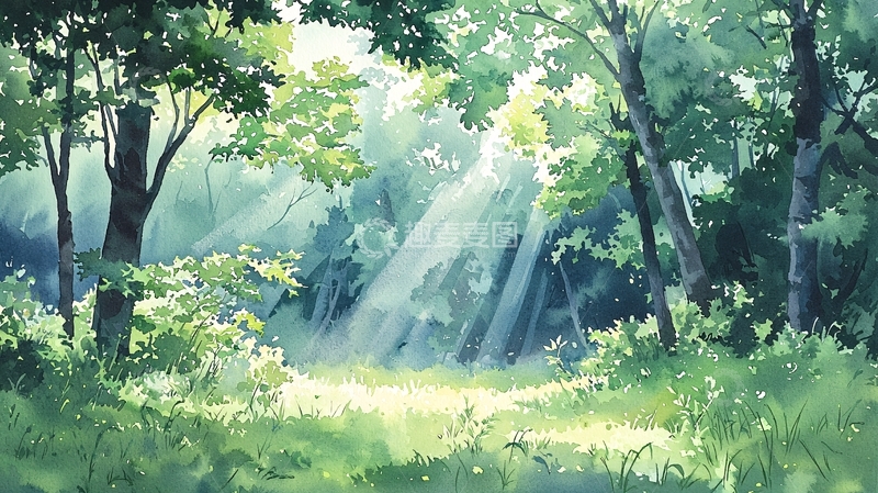 高清大图下载【趣麦麦图】森林中的阳光穿透树叶