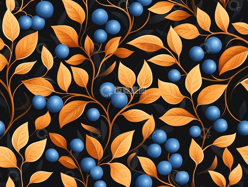 高清大图下载【趣麦麦图】秋日果实与叶子图案背景