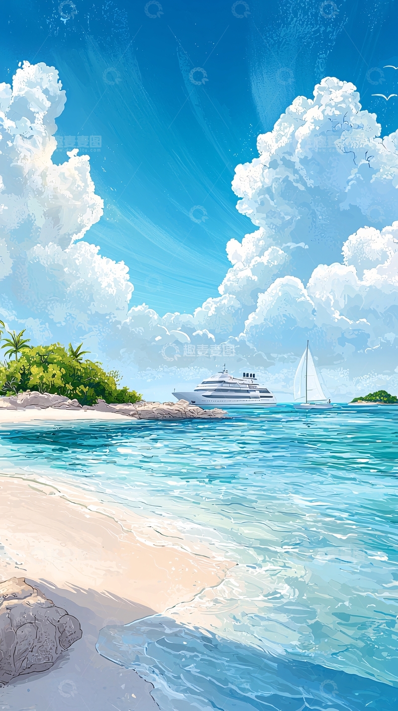 高清大图下载【趣麦麦图】热带海滩与帆船