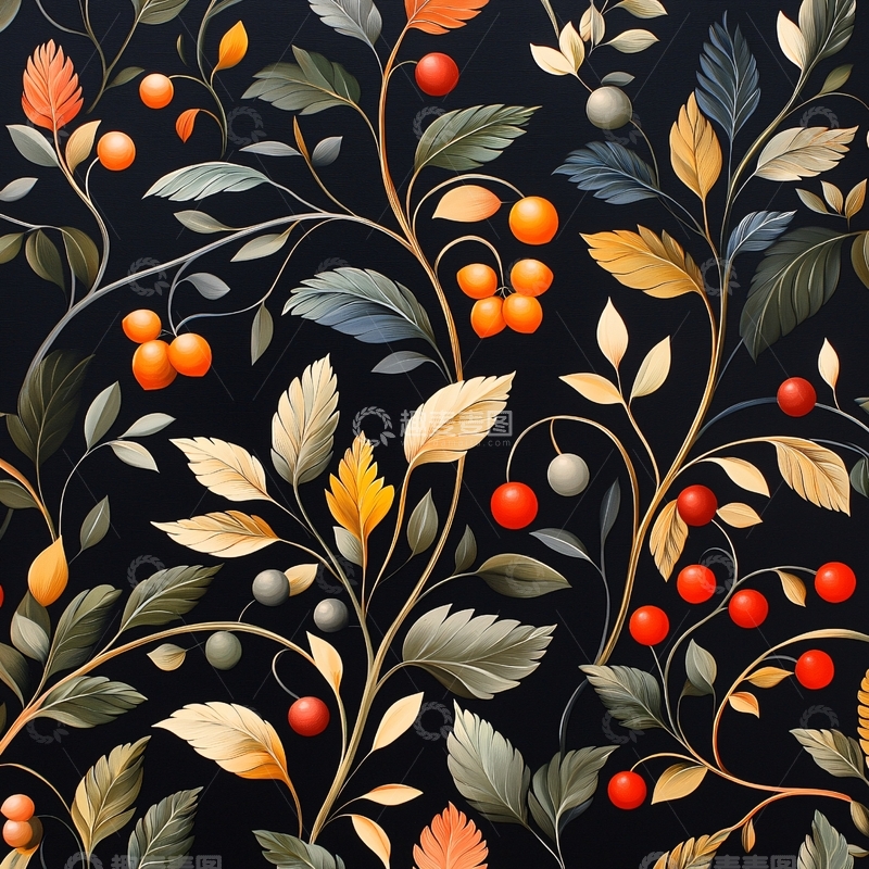 高清大图下载【趣麦麦图】秋日果实与叶子装饰图案