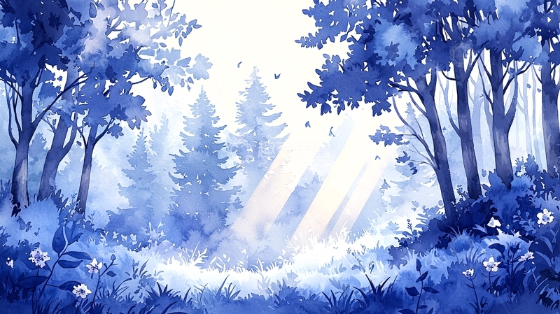 高清大图下载【趣麦麦图】蓝色森林光影自然风景