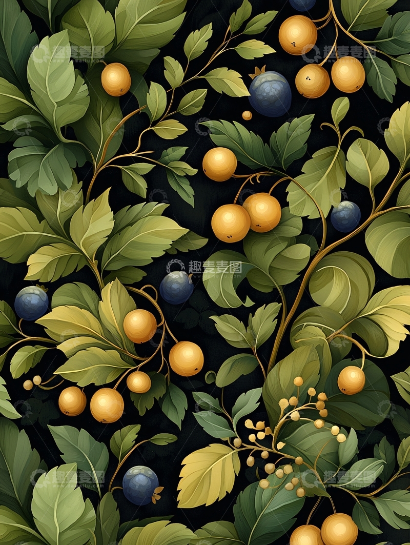 高清大图下载【趣麦麦图】秋日果实与绿叶背景