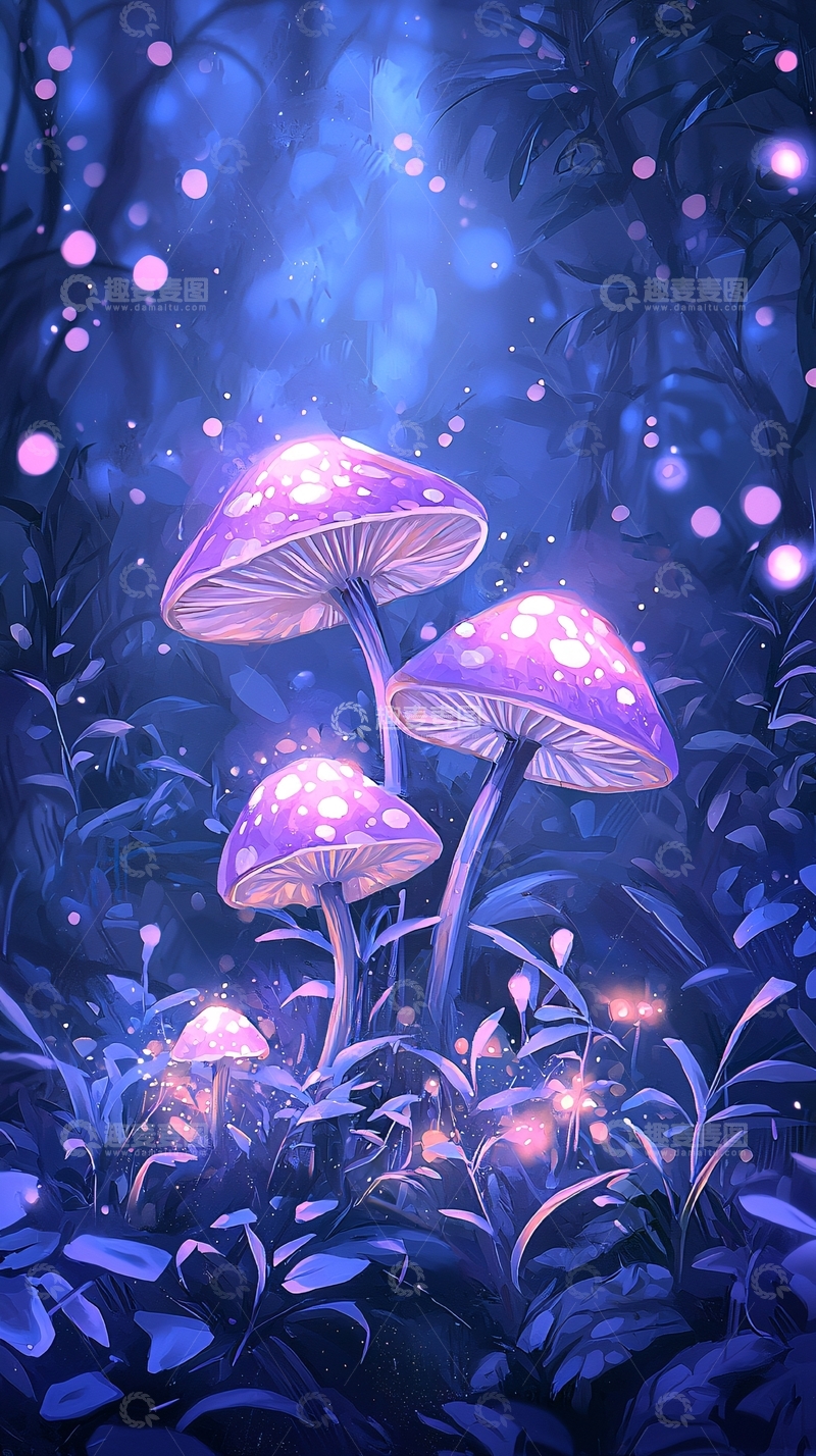 高清大图下载【趣麦麦图】梦幻森林蘑菇光影