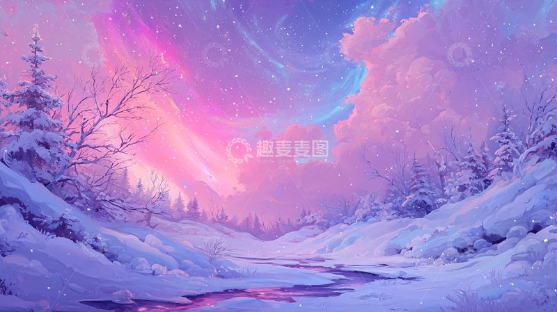 高清大图下载【趣麦麦图】梦幻雪景下的河流