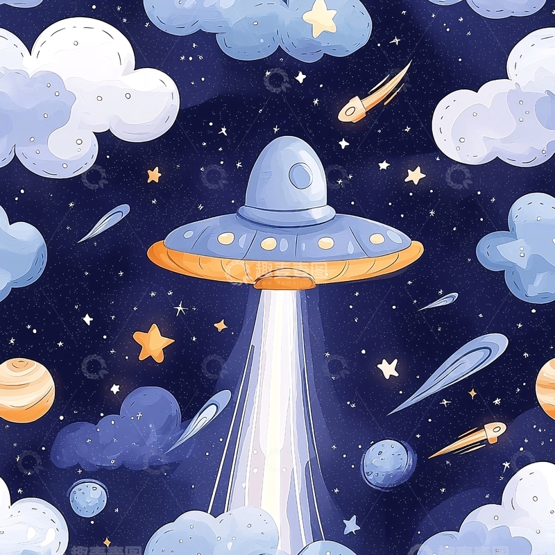 高清大图下载【趣麦麦图】外星飞船降落夜空