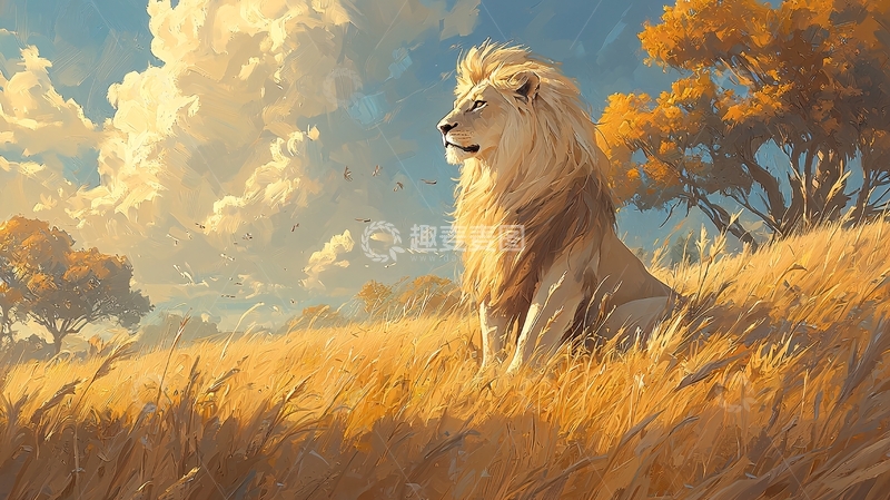 高清大图下载【趣麦麦图】金色草原上的雄狮
