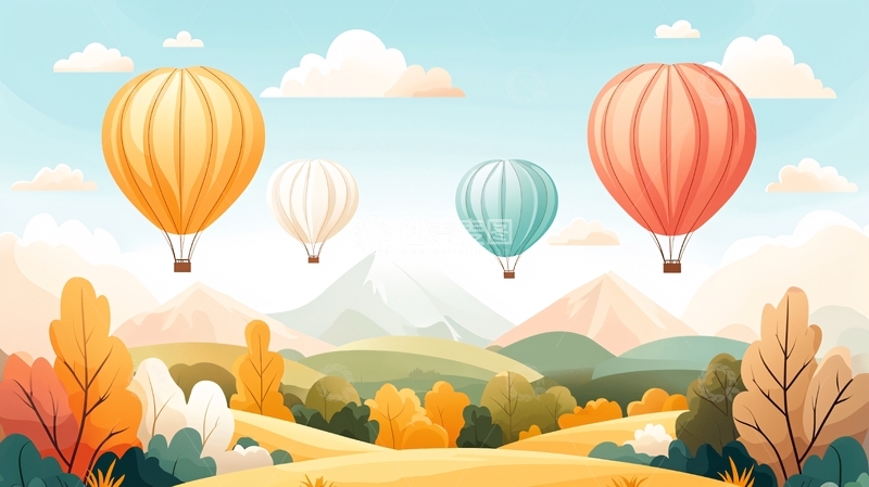 高清大图下载【趣麦麦图】热气球与秋日山景