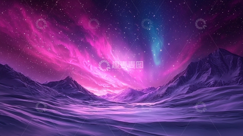 高清大图下载【趣麦麦图】梦幻极光雪山风景