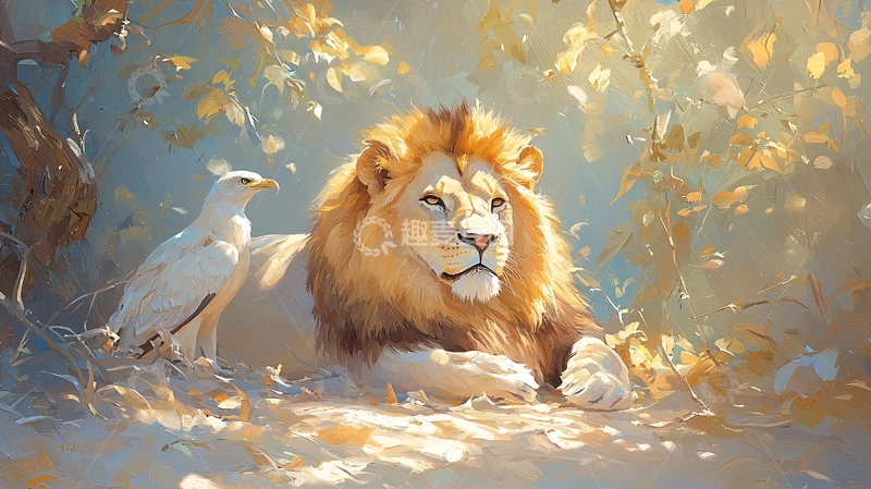 高清大图下载【趣麦麦图】狮子与鹰的和谐共生