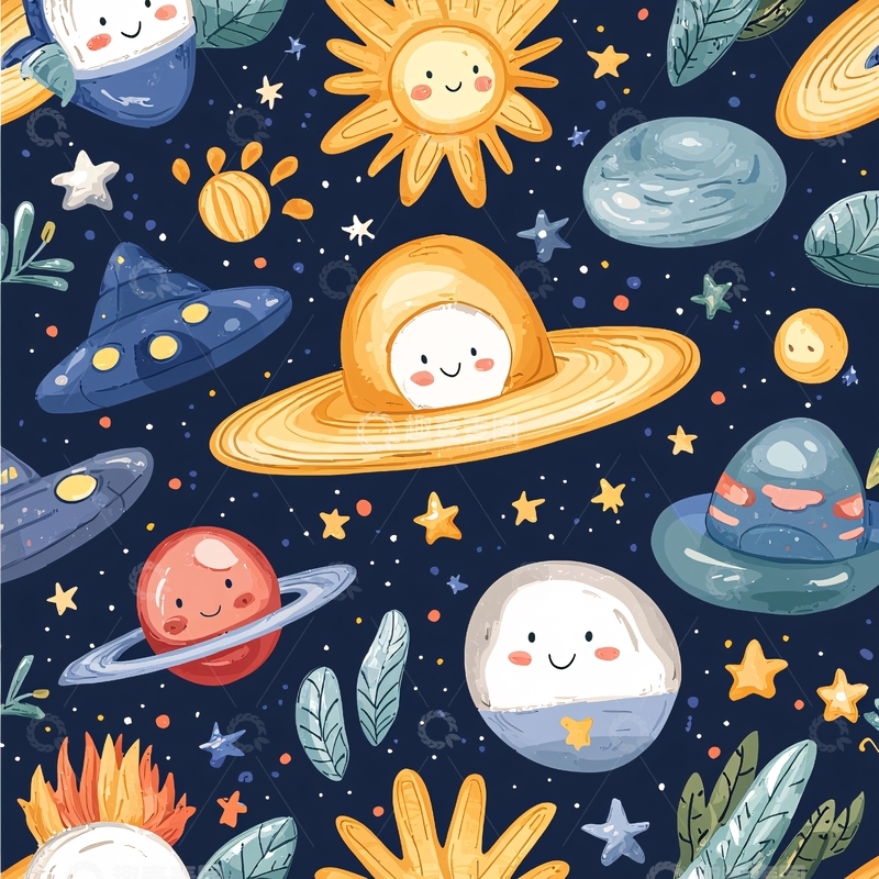 高清大图下载【趣麦麦图】太空星球卡通插画素材