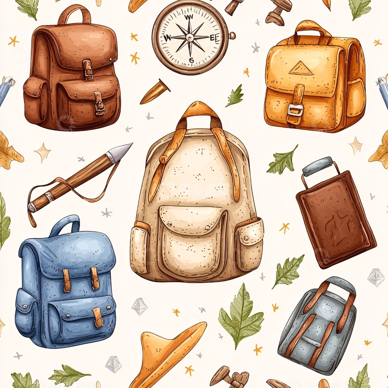 高清大图下载【趣麦麦图】户外旅行背包与装备图案