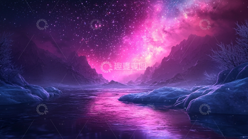 高清大图下载【趣麦麦图】梦幻星空下的冰川湖泊