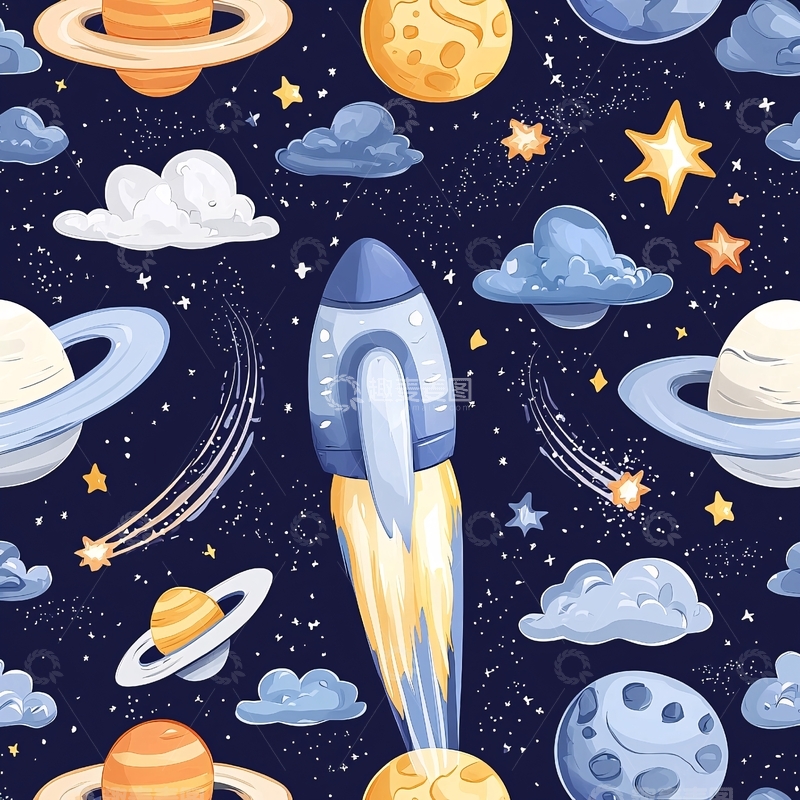 高清大图下载【趣麦麦图】火箭发射星空背景图案