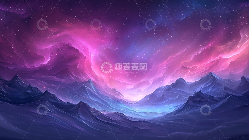 高清大图下载【趣麦麦图】梦幻星空下的山脉风景