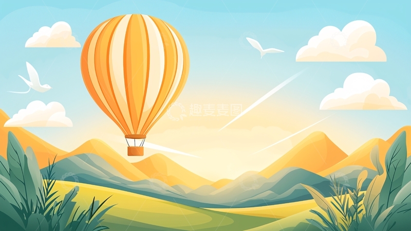 高清大图下载【趣麦麦图】热气球与山景插画