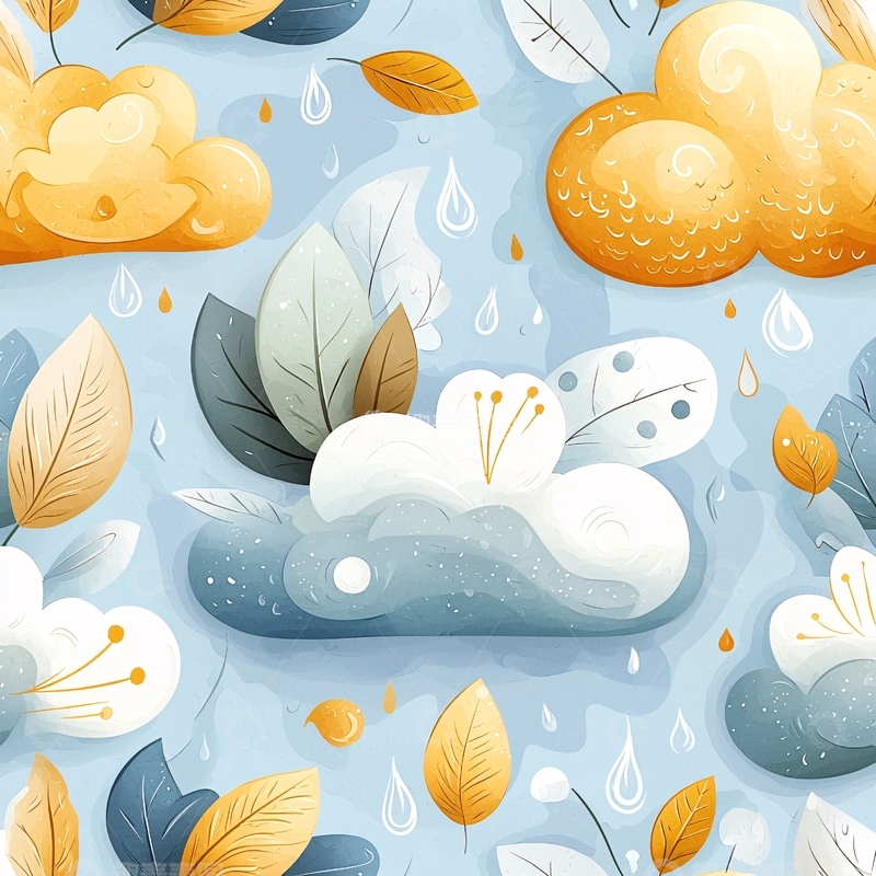 高清大图下载【趣麦麦图】秋雨中的花朵与落叶