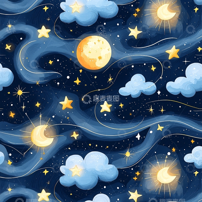 高清大图下载【趣麦麦图】梦幻夜空星辰云朵背景图