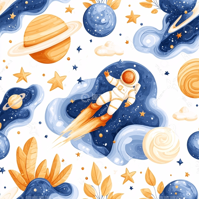 高清大图下载【趣麦麦图】太空宇航员与行星插画背景
