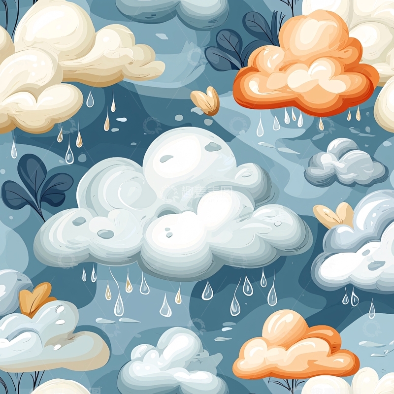 高清大图下载【趣麦麦图】雨中云朵与心形元素