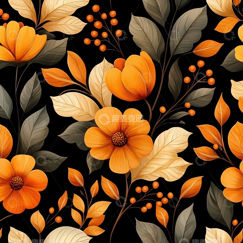 高清大图下载【趣麦麦图】秋日橙色花卉图案背景