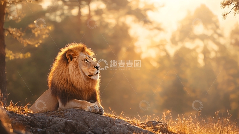 高清大图下载【趣麦麦图】夕阳下的雄狮