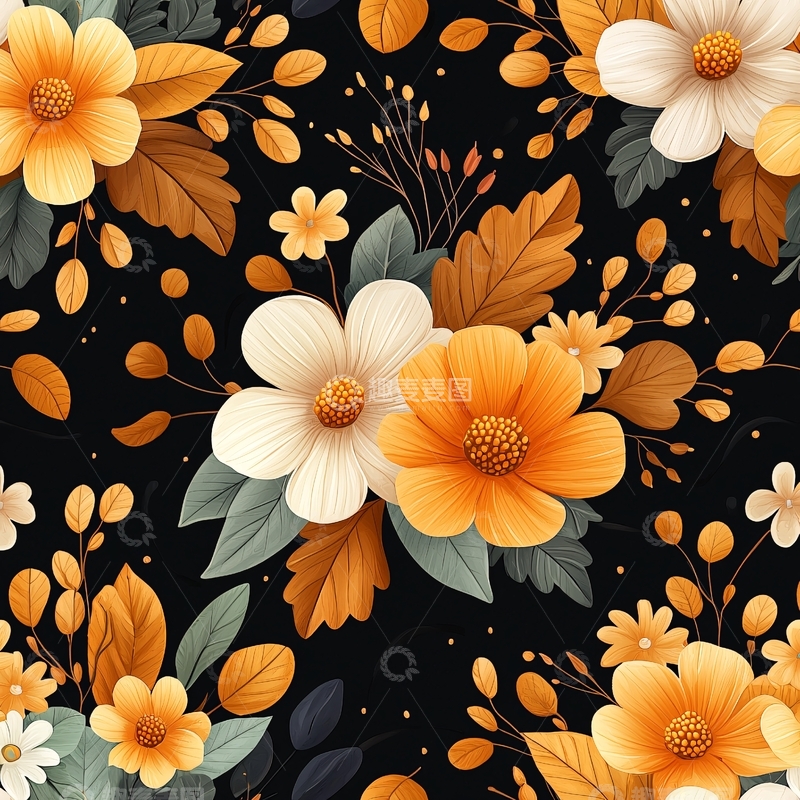 高清大图下载【趣麦麦图】秋日花卉图案背景素材