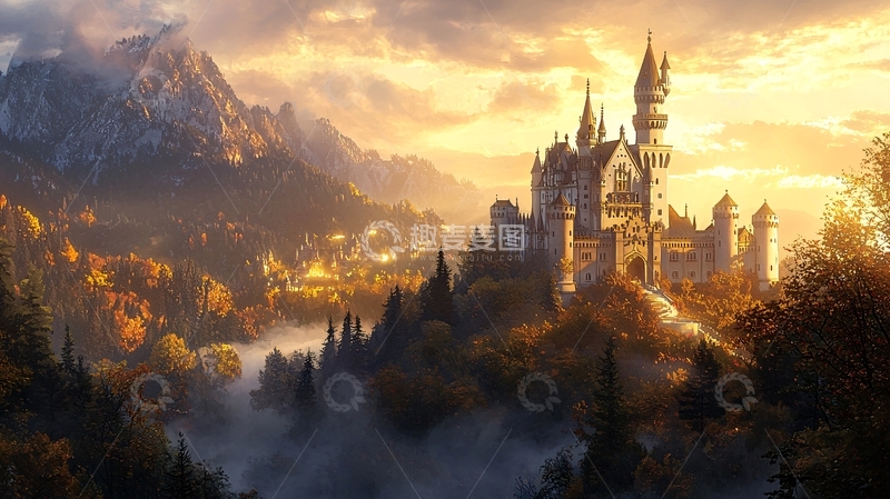 高清大图下载【趣麦麦图】梦幻城堡秋日晨光