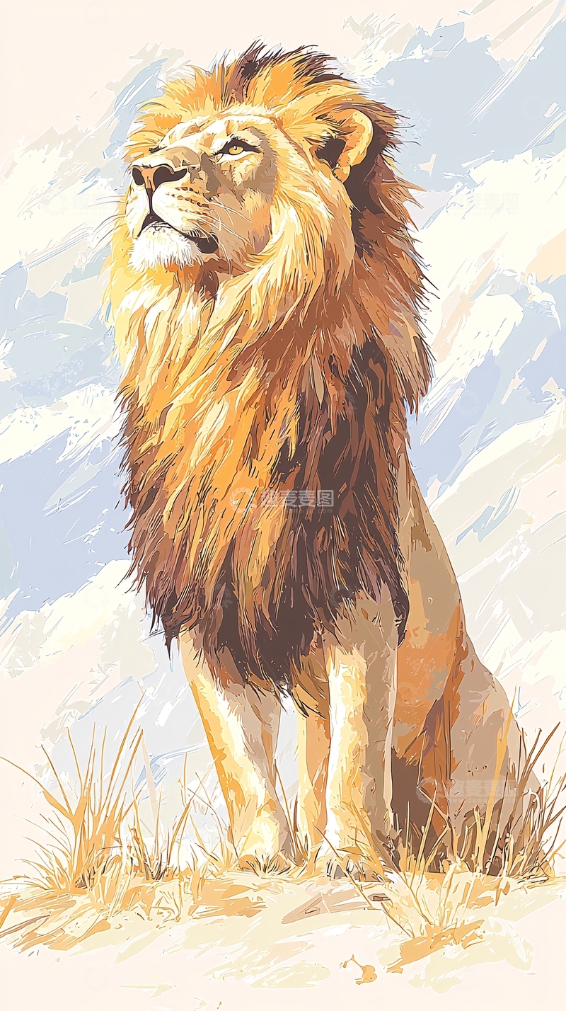 高清大图下载【趣麦麦图】雄狮山景背景插画