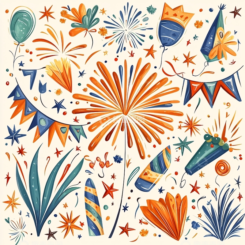 高清大图下载【趣麦麦图】节日庆祝烟花装饰图案