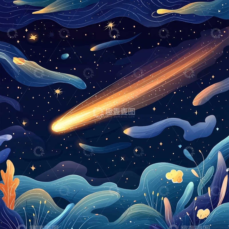 高清大图下载【趣麦麦图】流星雨下的奇幻海底世界