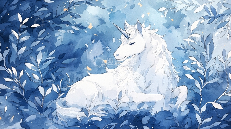 高清大图下载【趣麦麦图】梦幻独角兽森林插画