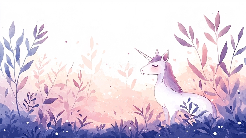 高清大图下载【趣麦麦图】梦幻独角兽与温柔植物