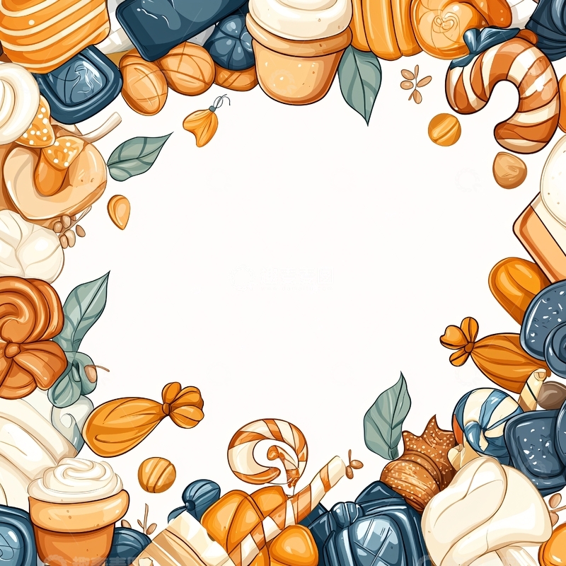 高清大图下载【趣麦麦图】甜点边框插画素材