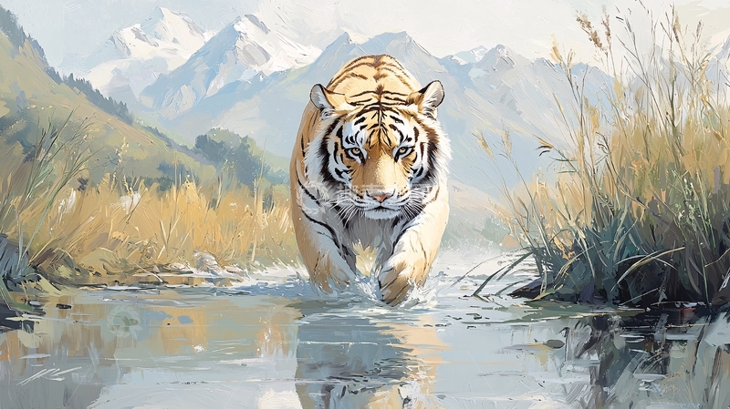 高清大图下载【趣麦麦图】山间水边的老虎