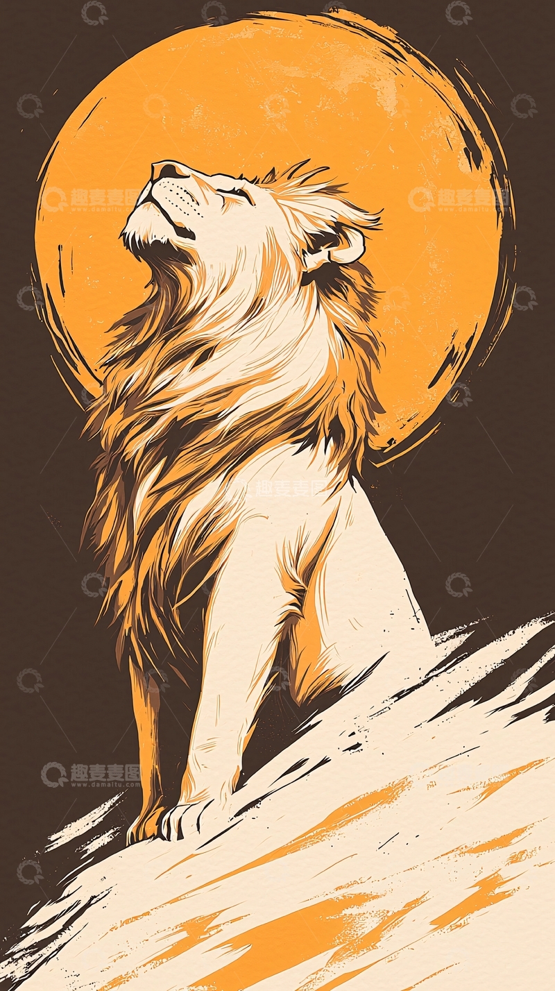高清大图下载【趣麦麦图】雄狮仰望月亮