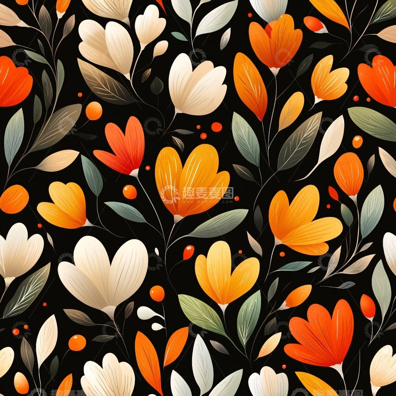 高清大图下载【趣麦麦图】秋日花卉图案背景素材