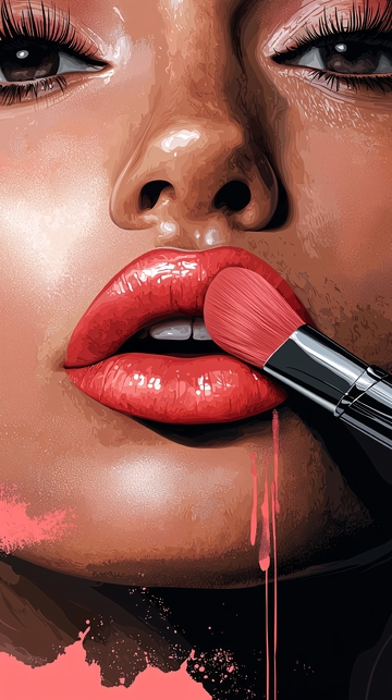唇膏涂抹特写艺术插画